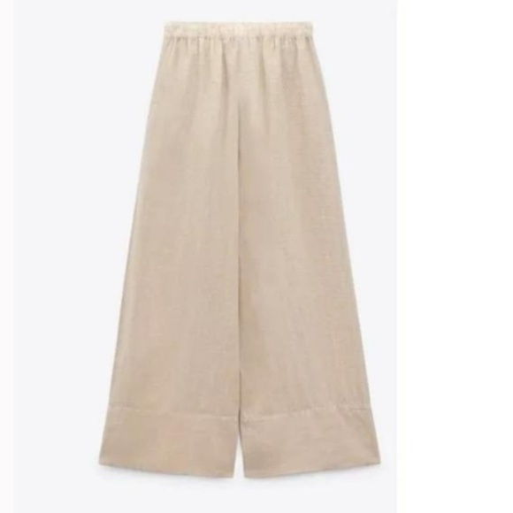 NWT Zara Two Piece Linen Halter Top and Palazzo Wide Leg Pants in sand/neutral - Picture 13 of 14